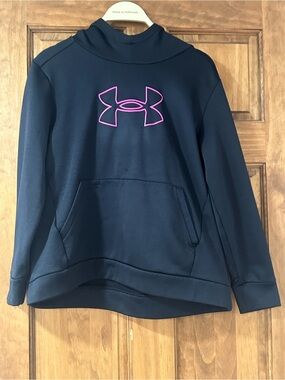 Under Armour Kids Black Hoodie with Pink Logo Outline